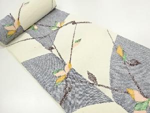 アンティーク　手織り紬枝葉模様織出し名古屋帯地反物